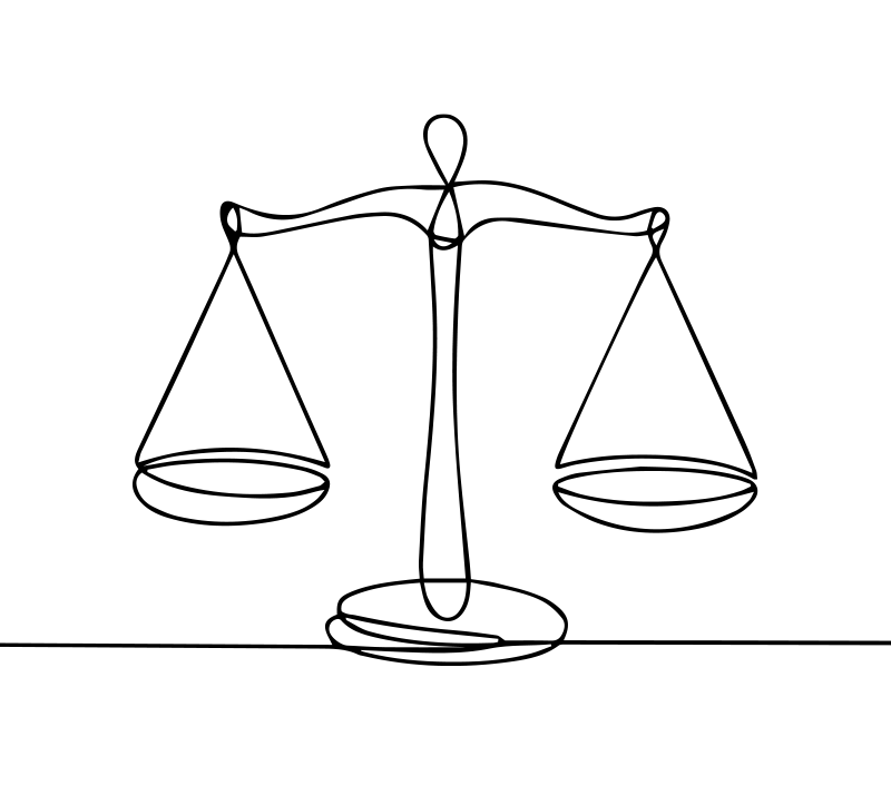 A hand-drawn balance scale with evenly balanced pans