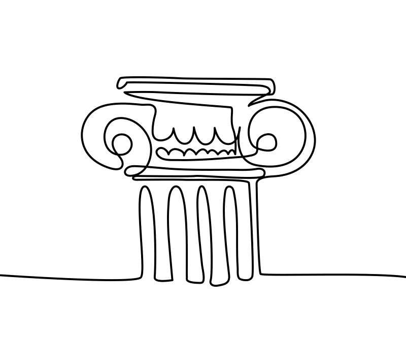 A hand-drawn temple with a classical column and scroll-shaped capitals
